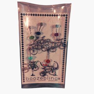 BoozeBling Cocktail Bicycle Wine Glass Charms Biking Cycling  Drinkware ID Set 5